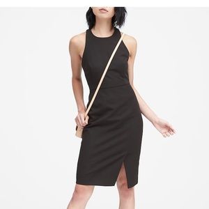 Bi-stretch racer neck sheath dress